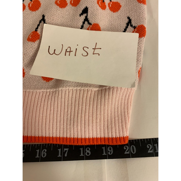 Womens Sweater Pink Cherry Print Boho Unique Short Sleeves Causal Size L/XL(est) - Picture 4 of 7